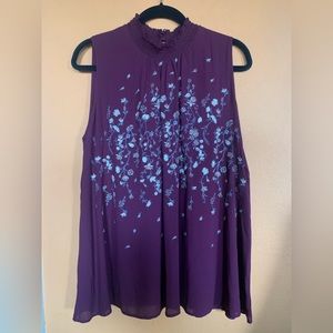 Sheryl Crow Burgundy Dressy sleeveless Top with embroidery Size L